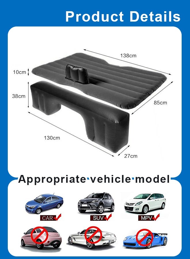 Car Air Mattress, Removable Black Backseat Air Bed with Air-Pump, Portable Car Travel Bed with Pillows Multifunctional Inflatable Car Air Bed - Image 5
