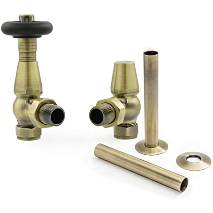 JORDAN TRADITIONAL THERMOSTATIC RADIATOR VALVE (ANGLED TRV) (ANTIQUE BRASS WITH SLEEVE) - Image 1