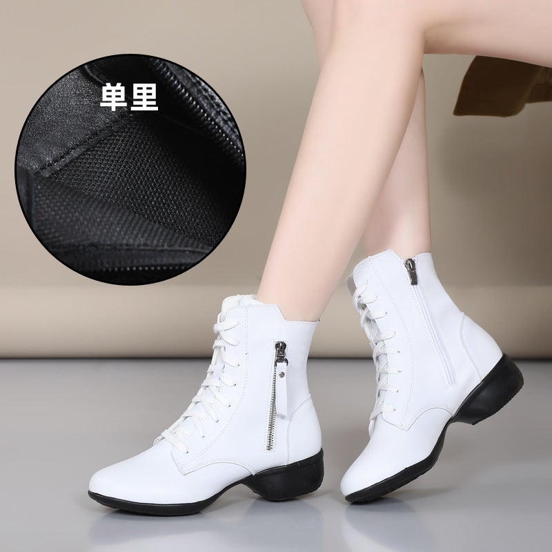 Generic Autumn and winter fleece-lined warm sailor dance short boots outdoor wear soft-soled dance shoes for middle-aged and elderly performance square dance boots White-single style