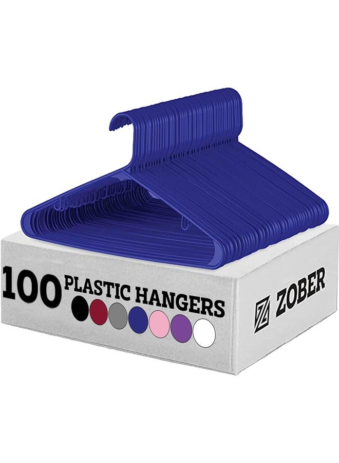 Zober Plastic Hangers 100 Pack - Blue Plastic Hangers - Space Saving Clothes Hangers for Shirts, Pants & for Everyday Use - Clothing Hangers with Hooks - Image 1