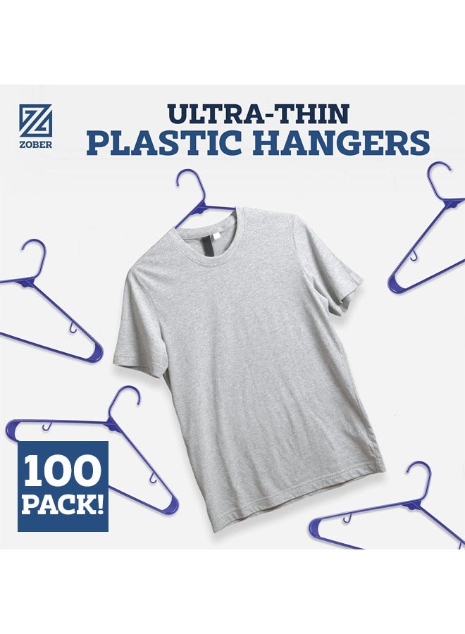 Zober Plastic Hangers 100 Pack - Blue Plastic Hangers - Space Saving Clothes Hangers for Shirts, Pants & for Everyday Use - Clothing Hangers with Hooks - Image 2