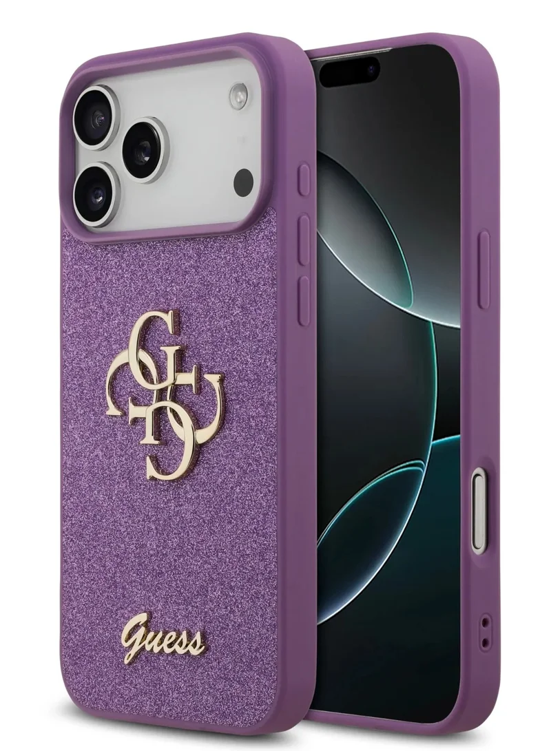 GUESS iPhone 17 Pro Case PU Glitter Cover With Big 4G Metal Logo - Lilac