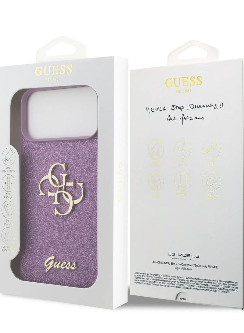 GUESS iPhone 17 Pro Case PU Glitter Cover With Big 4G Metal Logo - Lilac - Image 5
