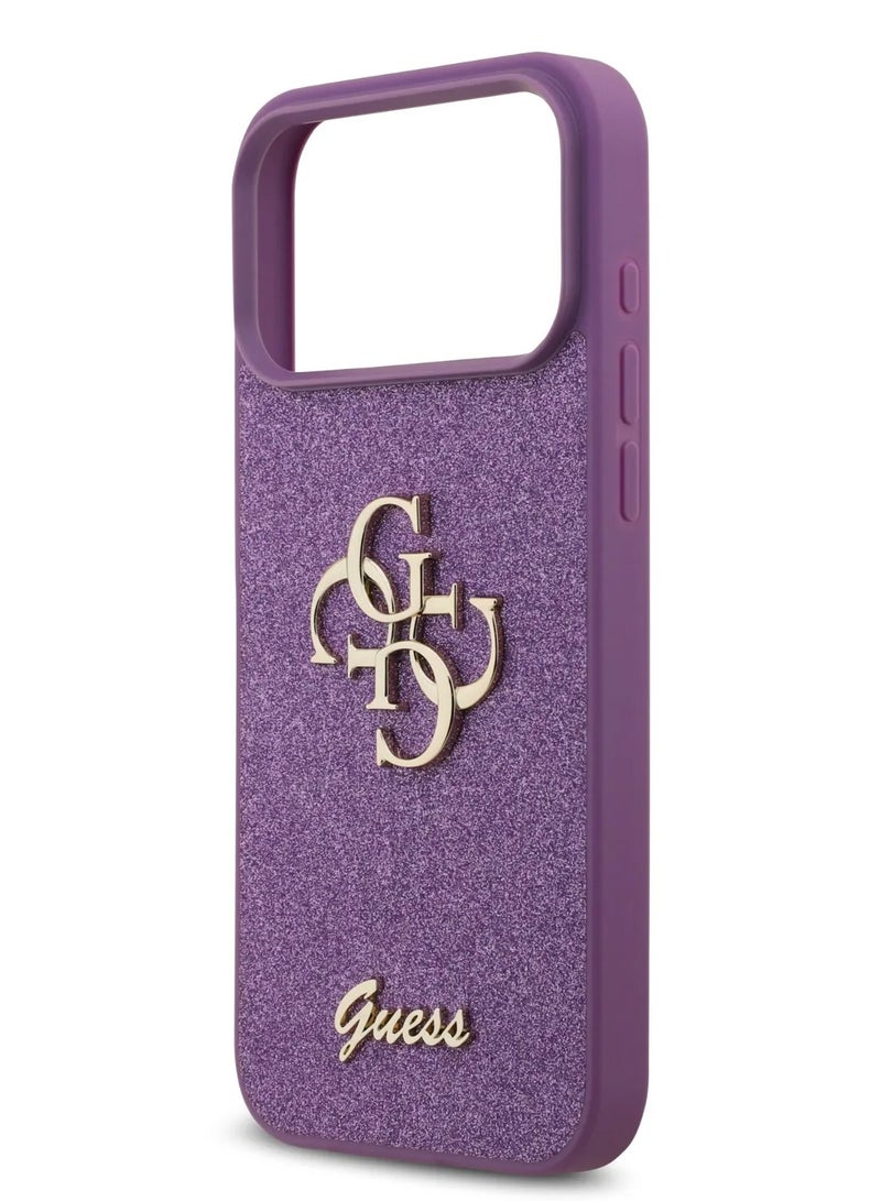 GUESS iPhone 17 Pro Case PU Glitter Cover With Big 4G Metal Logo - Lilac - Image 3