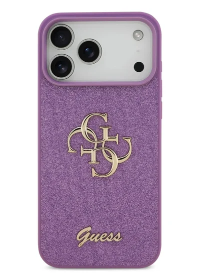 GUESS iPhone 17 Pro Case PU Glitter Cover With Big 4G Metal Logo - Lilac