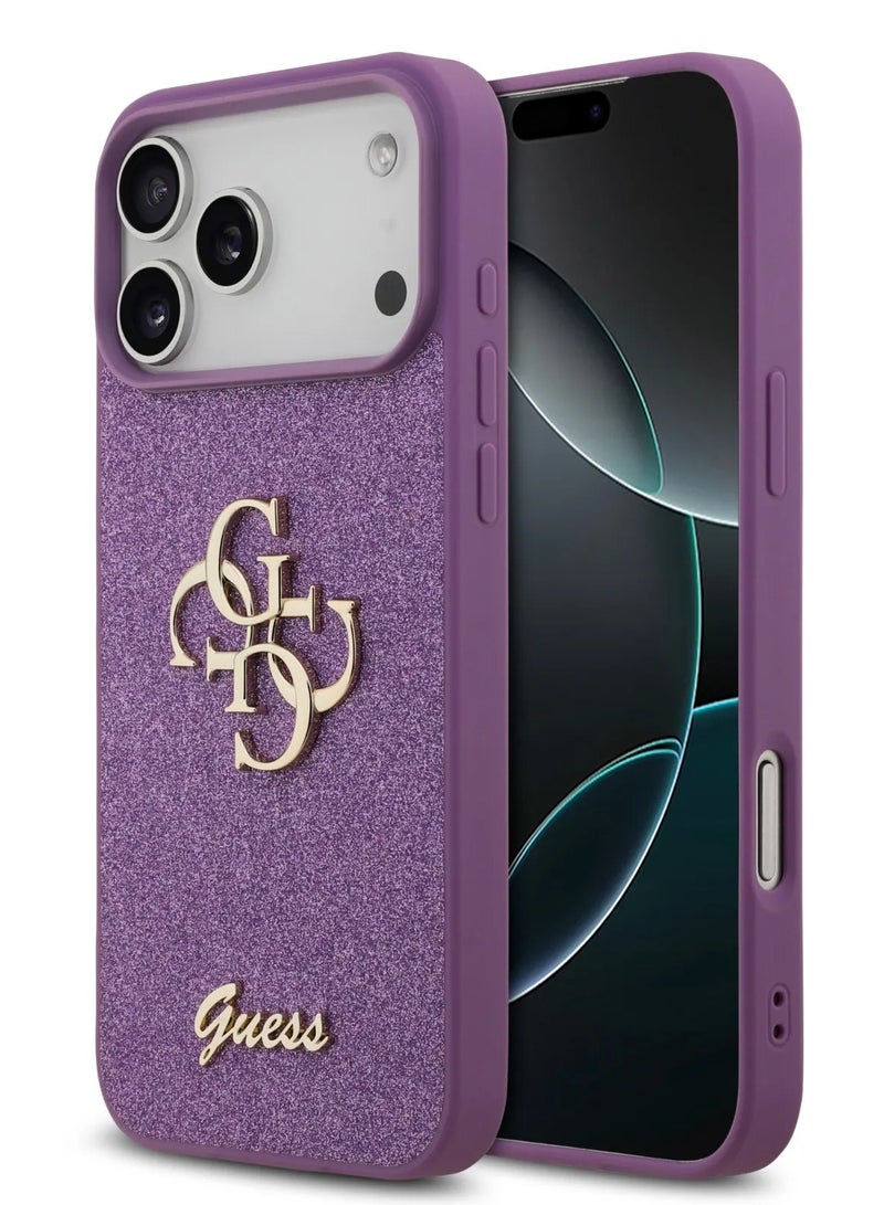 GUESS iPhone 17 Pro Case PU Glitter Cover With Big 4G Metal Logo - Lilac - Image 2