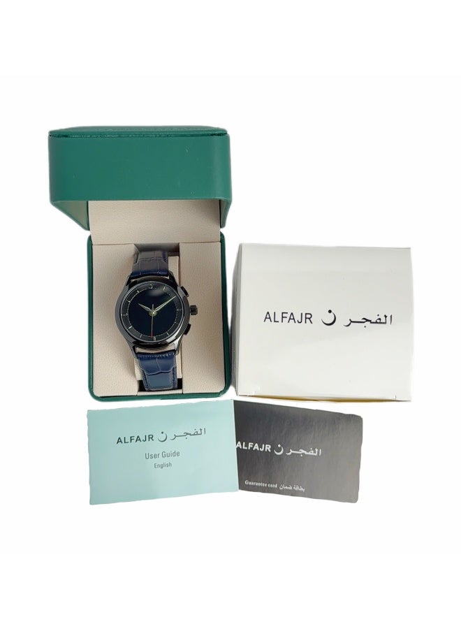 Al Fajr Analogue and digital dual-display Black circular dial wristwatch, blue leather strap and black dial Minimalist and fashionable style watch WW-22BBL-LS - Image 5
