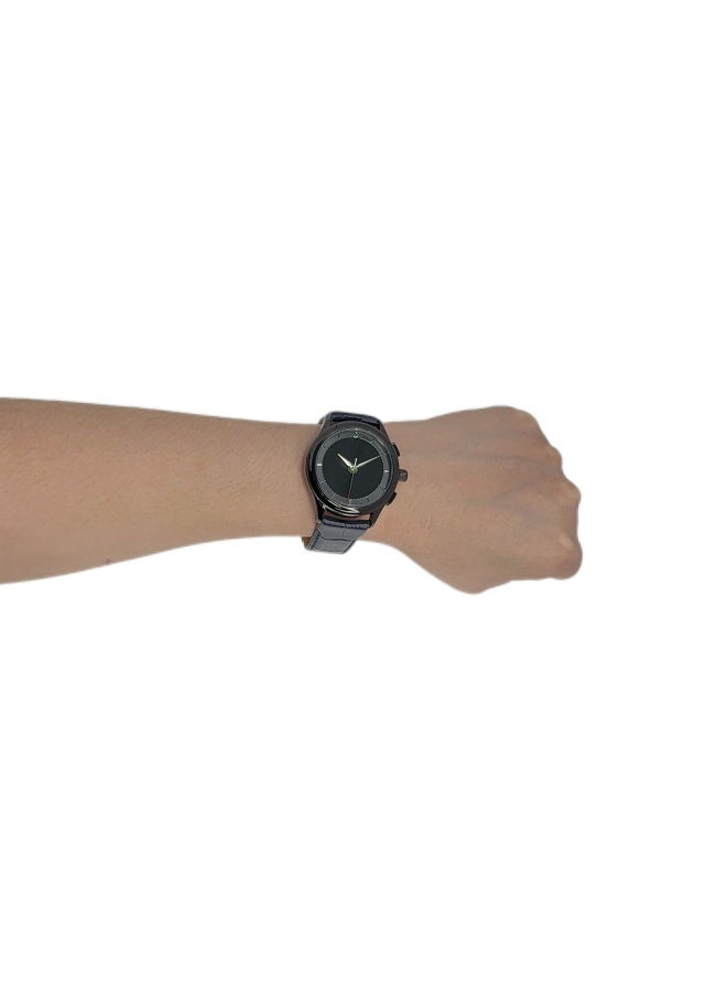 Al Fajr Analogue and digital dual-display Black circular dial wristwatch, blue leather strap and black dial Minimalist and fashionable style watch WW-22BBL-LS - Image 4