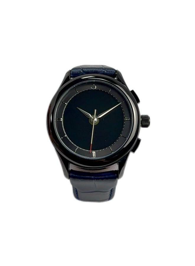 Al Fajr Analogue and digital dual-display Black circular dial wristwatch, blue leather strap and black dial Minimalist and fashionable style watch WW-22BBL-LS - Image 1