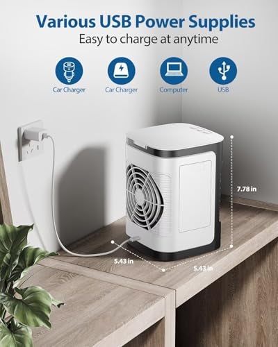 Slkdrft Mini Portable Air Conditioners, Personal Air Conditioner for room, Portable AC Unit Swamp Cooler with 100° Oscillation, USB Powered, for Tent Camping Bedroom,Black-3 - Image 4