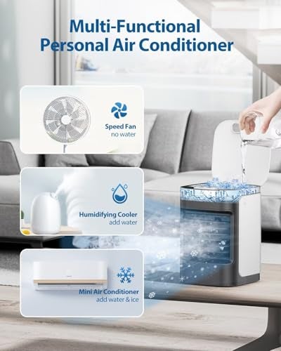 Slkdrft Mini Portable Air Conditioners, Personal Air Conditioner for room, Portable AC Unit Swamp Cooler with 100° Oscillation, USB Powered, for Tent Camping Bedroom,Black-3 - Image 2