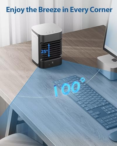 Slkdrft Mini Portable Air Conditioners, Personal Air Conditioner for room, Portable AC Unit Swamp Cooler with 100° Oscillation, USB Powered, for Tent Camping Bedroom,Black-3 - Image 3