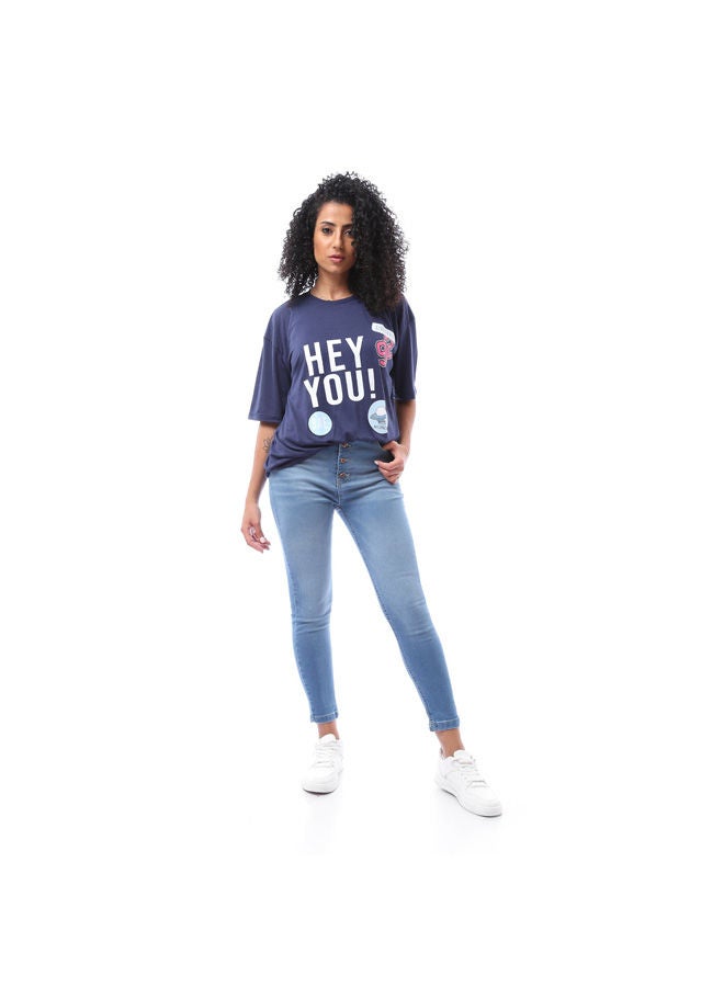 Andora Casual High Waist Skinny Jeans With Four Buttons - Light Blue - Image 1