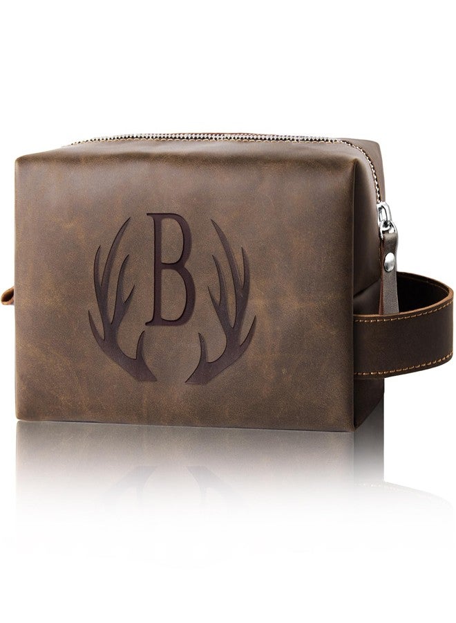 Aganmi Initial Letter Travel Toiletry Bag 30th 40th 50th 60th 70th 80th Birthday Gifts for Men Him PU Leather Shaving Bag for Toiletries Accessories Father's Day Gifts for Dad from Daughter Son (B) - Image 1