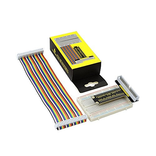 KEYESTUDIO GPIO Breakout Kit for Raspberry Pi - Assembled Pi Breakout + Rainbow Ribbon Cable + 400 Tie Points Solderless Breadboard - Image 1