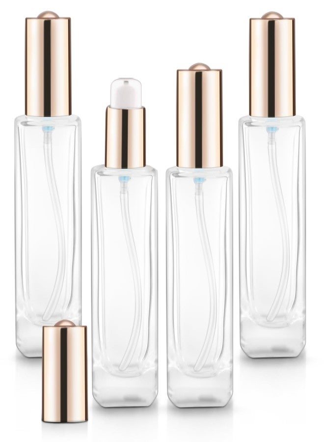 Cositina 4 Pack 50ml/1.7oz Clear Glass Pump Bottle Refillable Square Foundation Dispenser Cosmetic Vial Containers with Pump & Gold Lids for Lotion Liquid Foundation Skin Care Cream Make Up Samples - Image 1
