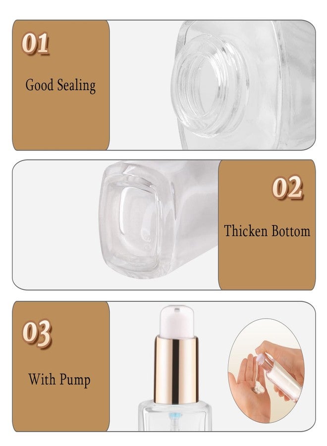 Cositina 4 Pack 50ml/1.7oz Clear Glass Pump Bottle Refillable Square Foundation Dispenser Cosmetic Vial Containers with Pump & Gold Lids for Lotion Liquid Foundation Skin Care Cream Make Up Samples - Image 3