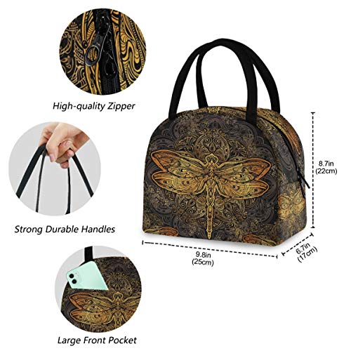 ZzWwR Ocean Starfish Seahorse Pattern Reusable Lunch Tote Bag with Front Pocket Zipper Closure Insulated Thermal Cooler Container Bag for Work Picnic Travel Beach Fishing - Image 3