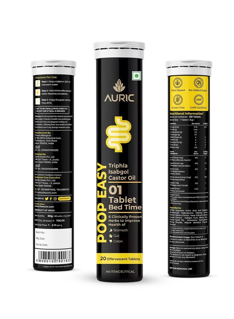 ذهبي أقراص أوريك بوب إيزي، ٢٠ قرصًا فوارًا - مساعدة طبيعية للهضم مع التريفالا، والإيزابغول، وزيت الخروع - Image 1