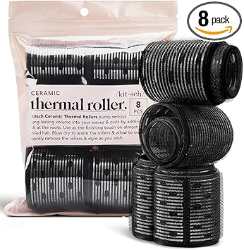 Kitsch Ceramic Thermal Hair Rollers Hair Curlers Rollers for Perfect Curls Hot Rollers for long hair Hair rollers for long hair Hair Curler Hair Roller Ceramic Coated Core Black 8pcs - Image 1