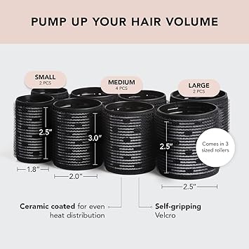 Kitsch Ceramic Thermal Hair Rollers Hair Curlers Rollers for Perfect Curls Hot Rollers for long hair Hair rollers for long hair Hair Curler Hair Roller Ceramic Coated Core Black 8pcs - Image 2