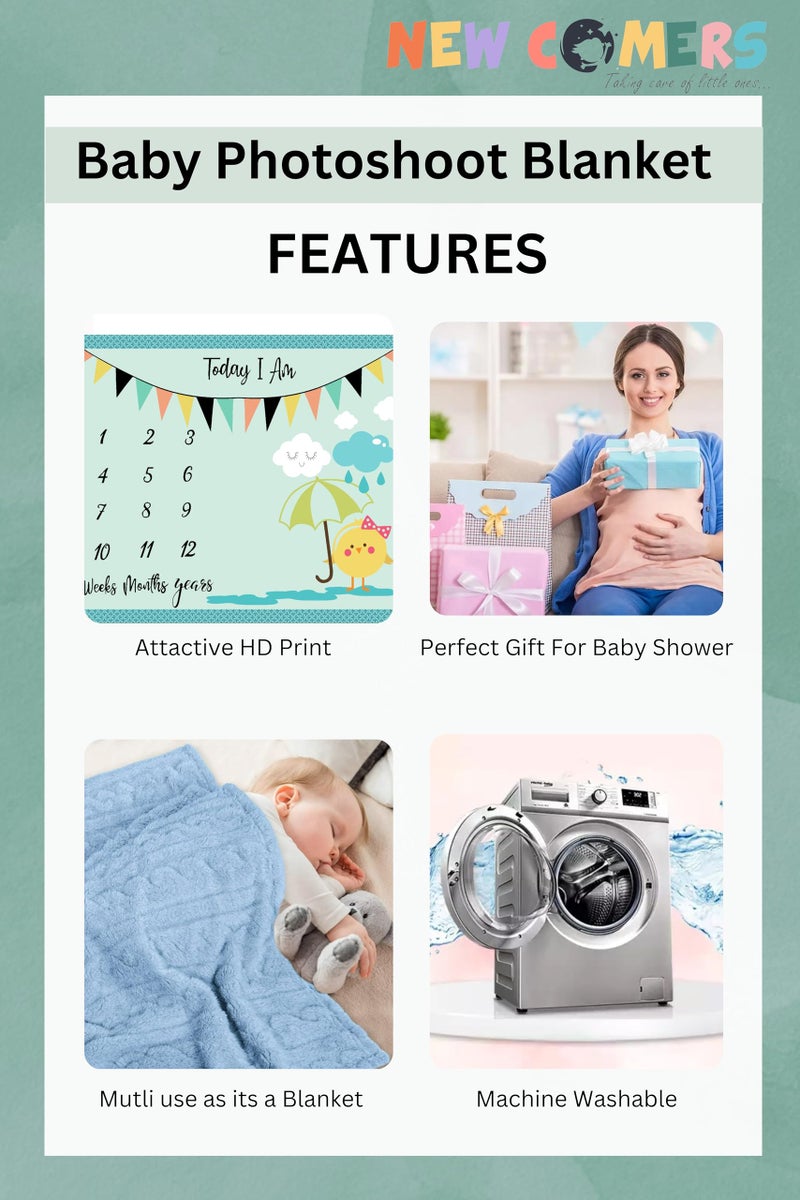 NEW COMERS NEW COMERS® Milestone Baby Blanket for All Season, Multiuse Cotton Blanket with Props(Wooden Rings) for Summer/Ac Room/Winter Blankets for Kids/New Born Monthly Photoshoot, TC(80/153) 135x115x2cm| 510  - Image 2