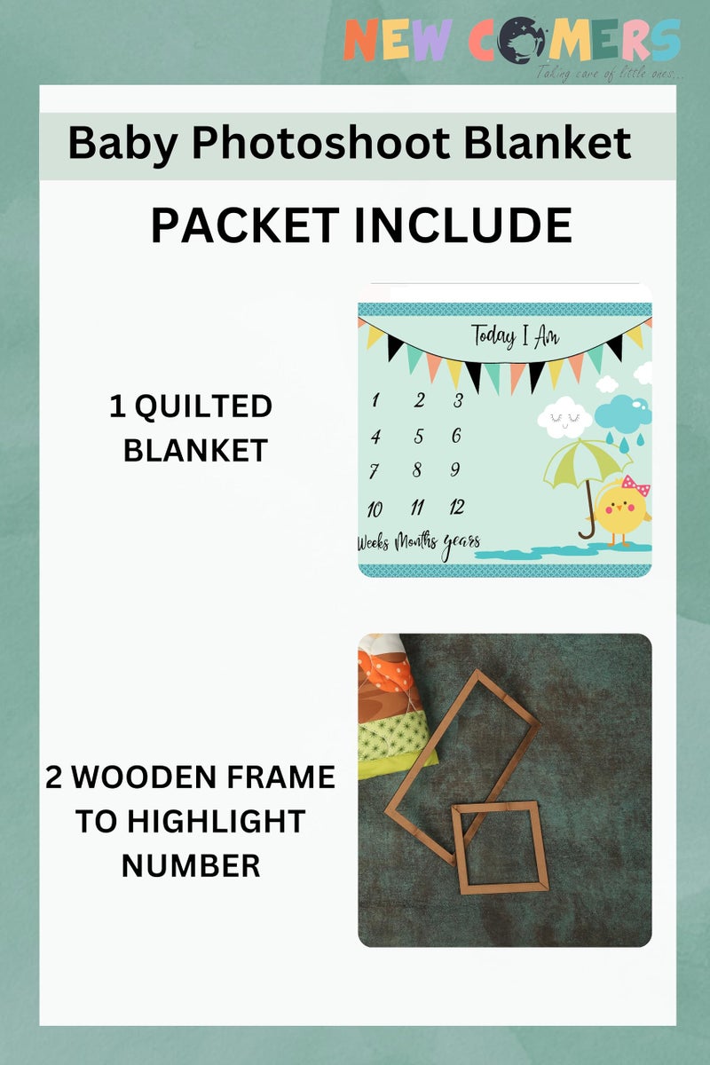 NEW COMERS NEW COMERS® Milestone Baby Blanket for All Season, Multiuse Cotton Blanket with Props(Wooden Rings) for Summer/Ac Room/Winter Blankets for Kids/New Born Monthly Photoshoot, TC(80/153) 135x115x2cm| 510  - Image 3