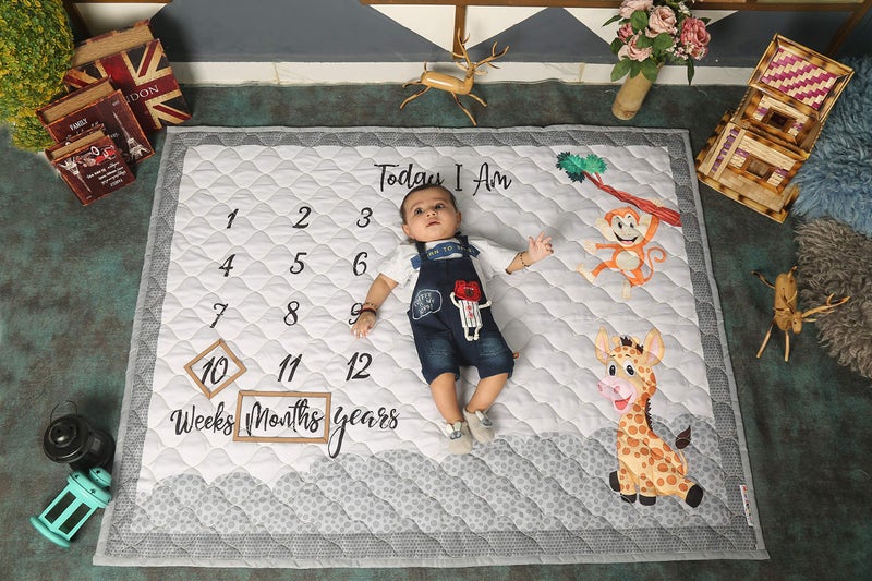 NEW COMERS NEW COMERS® Milestone Baby Blanket for All Season, Multiuse Cotton Blanket with Props(Wooden Rings) for Summer/Ac Room/Winter Blankets for Kids/New Born Monthly Photoshoot, TC(80/153) 135x115x2cm| 510  - Image 1