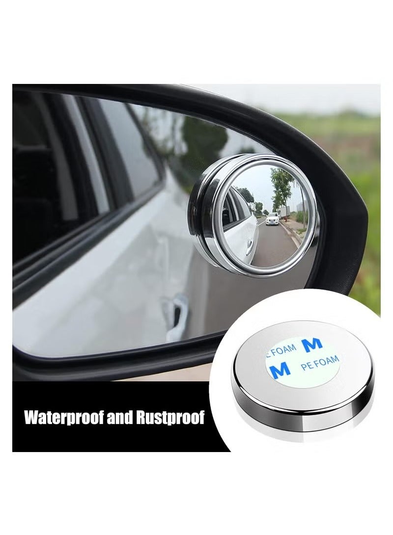 Generic 2 Pack Blind Spot Mirrors 360 Degree Rotate Sway Silver Round Curved Convex Wide Angle Mirror Waterproof HD Crystal Glass Blindspot Mirrors for Cars SUV Trucks Traffic Safety  - Image 3