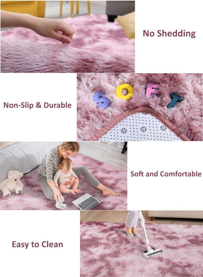 Optico Fluffy Area Rug for Bedroom, Tie-Dyed Pink Throw Rug for Living Room Kids Room, Ultra-Soft Plush Washable Carpet Throw Carpet Shaggy Rug with Non-Slip Backing, Cozy Floor Decoration - Image 3
