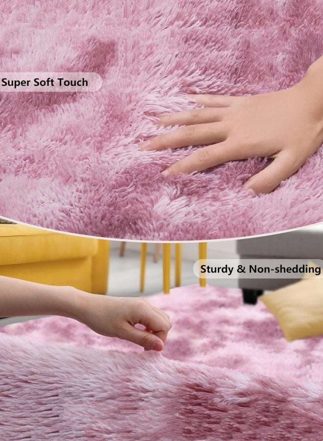 Optico Fluffy Area Rug for Bedroom, Tie-Dyed Pink Throw Rug for Living Room Kids Room, Ultra-Soft Plush Washable Carpet Throw Carpet Shaggy Rug with Non-Slip Backing, Cozy Floor Decoration - Image 4
