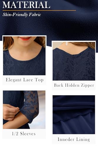 HOSIKA Girls Elegant Lace Semi Formal Maxi Flower Girl Dresses for Wedding Party Navy Blue 8-9 Years - Image 5