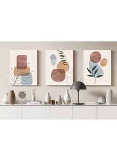 Home Gallery Set Of 3 Of Boho Multicolor Plant And Abstract Shapes Illustrations  - Image 1