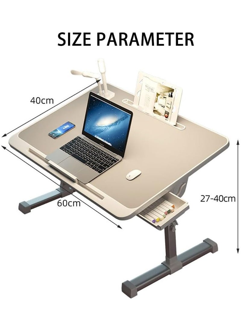 CityRiya-Long - Laptop Desk for Bed Bedside Computer Table Adjustable Laptop Table Desk End Side Table for Sofa/Bed Laptop Computer Stand Desks Laptop Bed Tray Table Lap Desk with Lamp USB Fan (Grey with USB) - Image 1