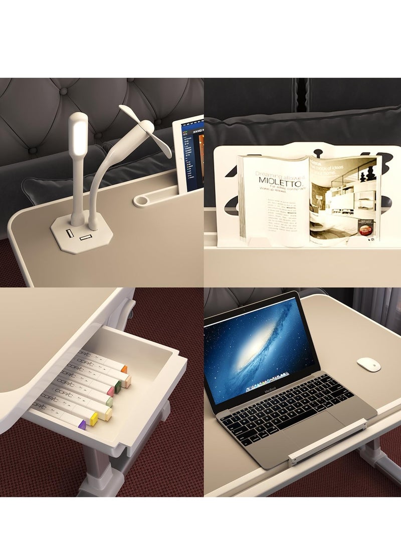 CityRiya-Long - Laptop Desk for Bed Bedside Computer Table Adjustable Laptop Table Desk End Side Table for Sofa/Bed Laptop Computer Stand Desks Laptop Bed Tray Table Lap Desk with Lamp USB Fan (Grey with USB) - Image 1