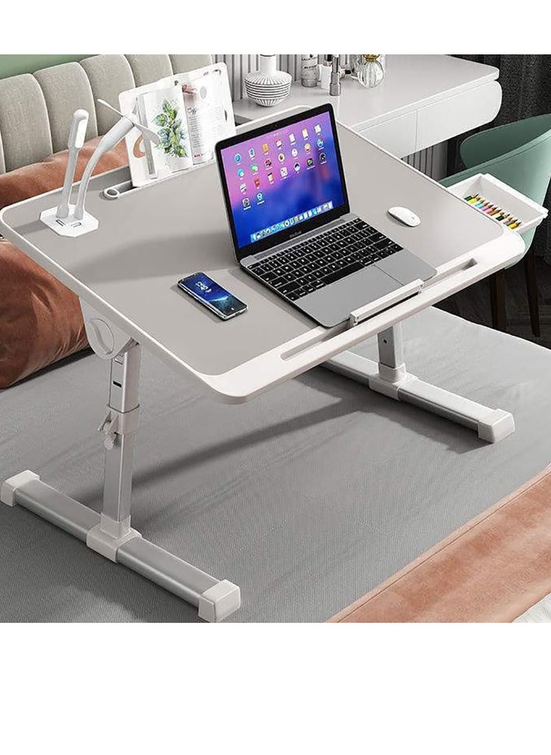 CityRiya-Long - Laptop Desk for Bed Bedside Computer Table Adjustable Laptop Table Desk End Side Table for Sofa/Bed Laptop Computer Stand Desks Laptop Bed Tray Table Lap Desk with Lamp USB Fan (Grey with USB) - Image 1