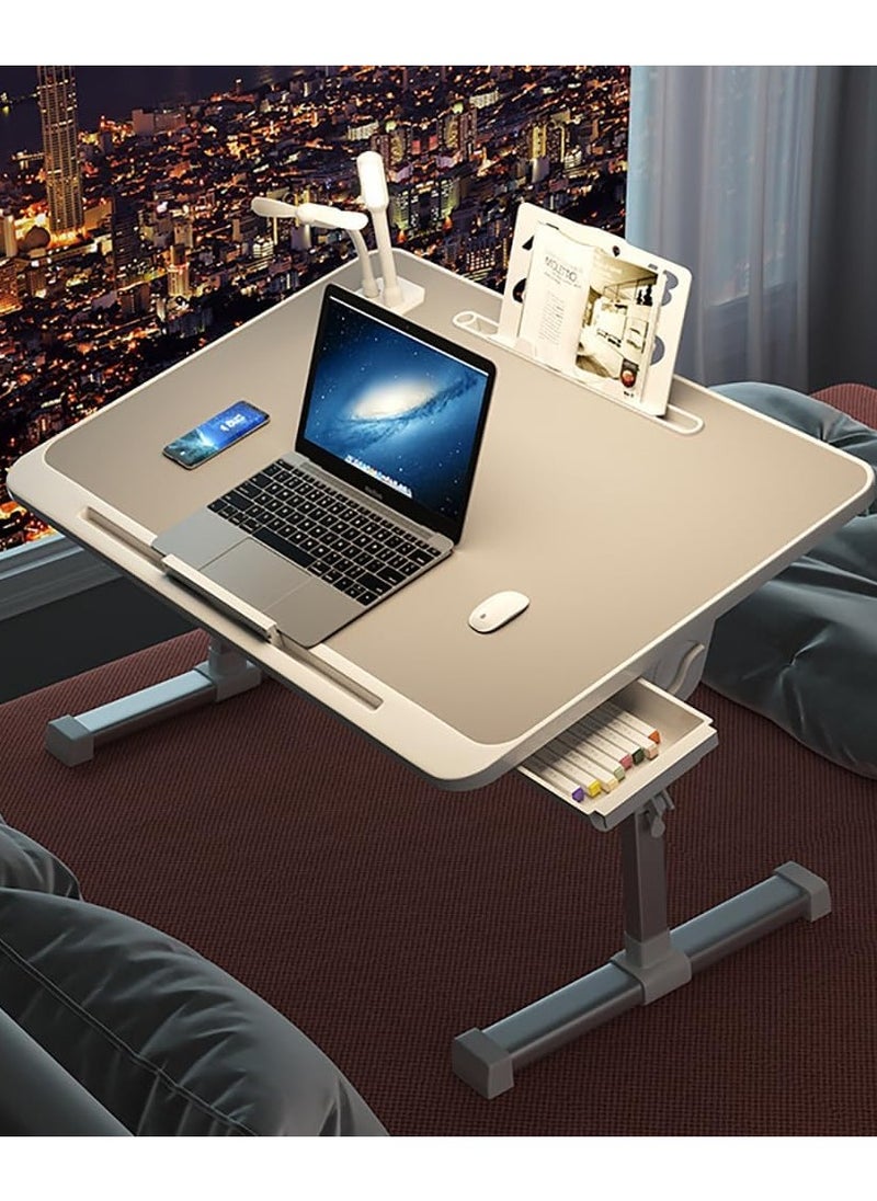 CityRiya-Long - Laptop Desk for Bed Bedside Computer Table Adjustable Laptop Table Desk End Side Table for Sofa/Bed Laptop Computer Stand Desks Laptop Bed Tray Table Lap Desk with Lamp USB Fan (Grey with USB) - Image 1
