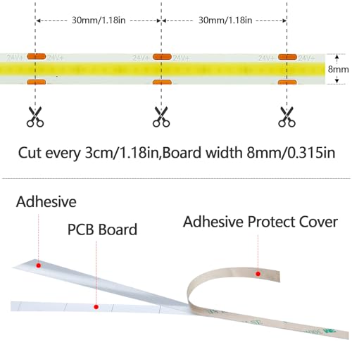 GOMING 15M/49.2ft 24V COB LED Strip Light Waterproof IP65 Natural White 4000K Uniform Glow 5760LEDs CRI 93+ Flexible LED Tape Lights for DIY Cabinet Bedroom Kitchen Home Decor(No Power Supply) - Image 3