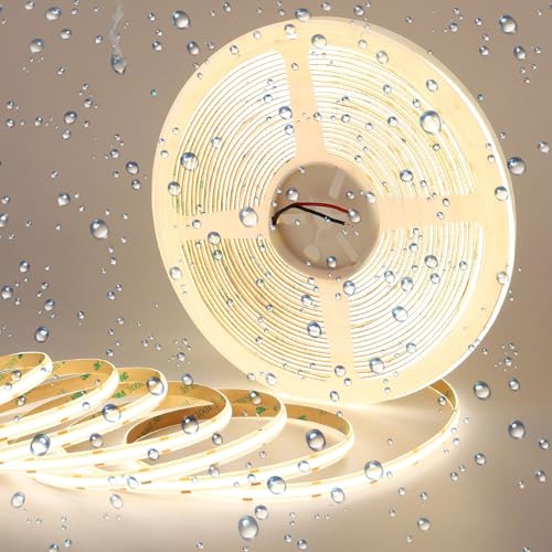 GOMING 15M/49.2ft 24V COB LED Strip Light Waterproof IP65 Natural White 4000K Uniform Glow 5760LEDs CRI 93+ Flexible LED Tape Lights for DIY Cabinet Bedroom Kitchen Home Decor(No Power Supply) - Image 1