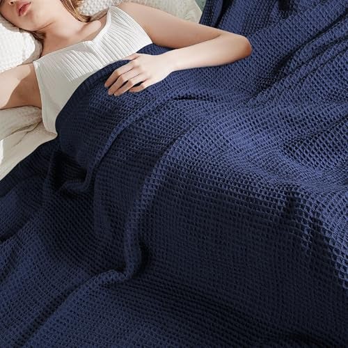 Tex Trend 100% Cotton Blanket Twin Size - Soft Waffle Weave Bed Blanket for Summer Cooling & Winter Warmth, Breathable Lightweight Cotton Throw, Perfect for Bed, Couch & Gifting, Navy Blue, 60'x90' - Image 5