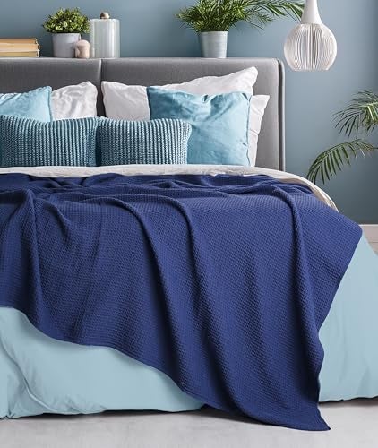 Tex Trend 100% Cotton Blanket Twin Size - Soft Waffle Weave Bed Blanket for Summer Cooling & Winter Warmth, Breathable Lightweight Cotton Throw, Perfect for Bed, Couch & Gifting, Navy Blue, 60'x90' - Image 2