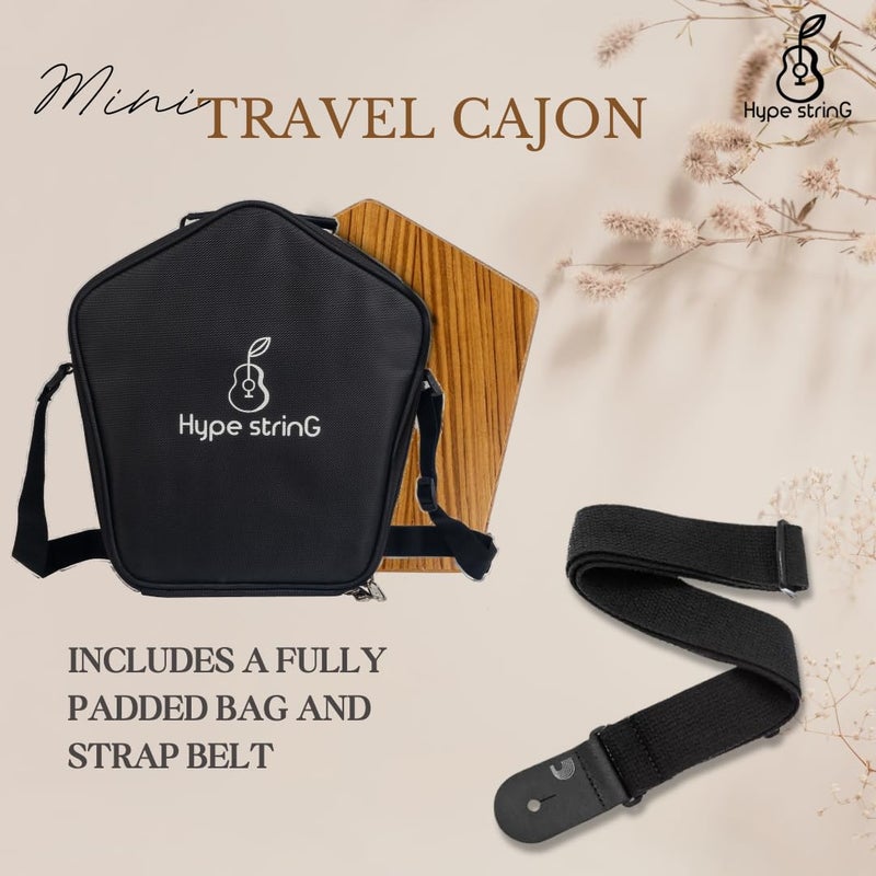 Hype String Mini Travel (Double-Sided) Cajon || Made of Solid Teak Wood With Cover Bag and Strap - Image 5
