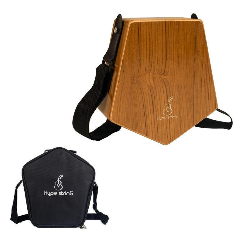 Hype String Mini Travel (Double-Sided) Cajon || Made of Solid Teak Wood With Cover Bag and Strap - Image 1
