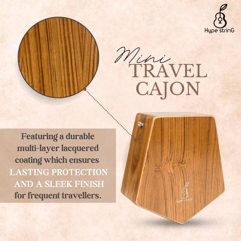 Hype String Mini Travel (Double-Sided) Cajon || Made of Solid Teak Wood With Cover Bag and Strap - Image 2