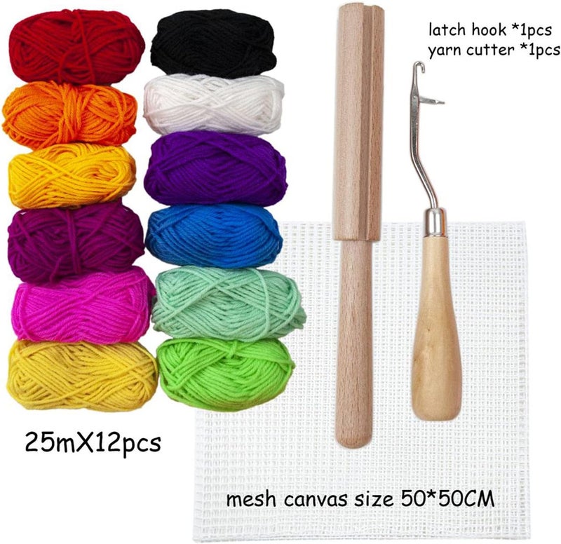 klarako 12pcs latch and hook Rug Yarn Kit, Rug Hooking Mesh Fabric Canvas, Wooden Bent latch and hook Tool, Yarn Cutter Tool, Crafts Supplies for DIY Tapestry Making - Image 4