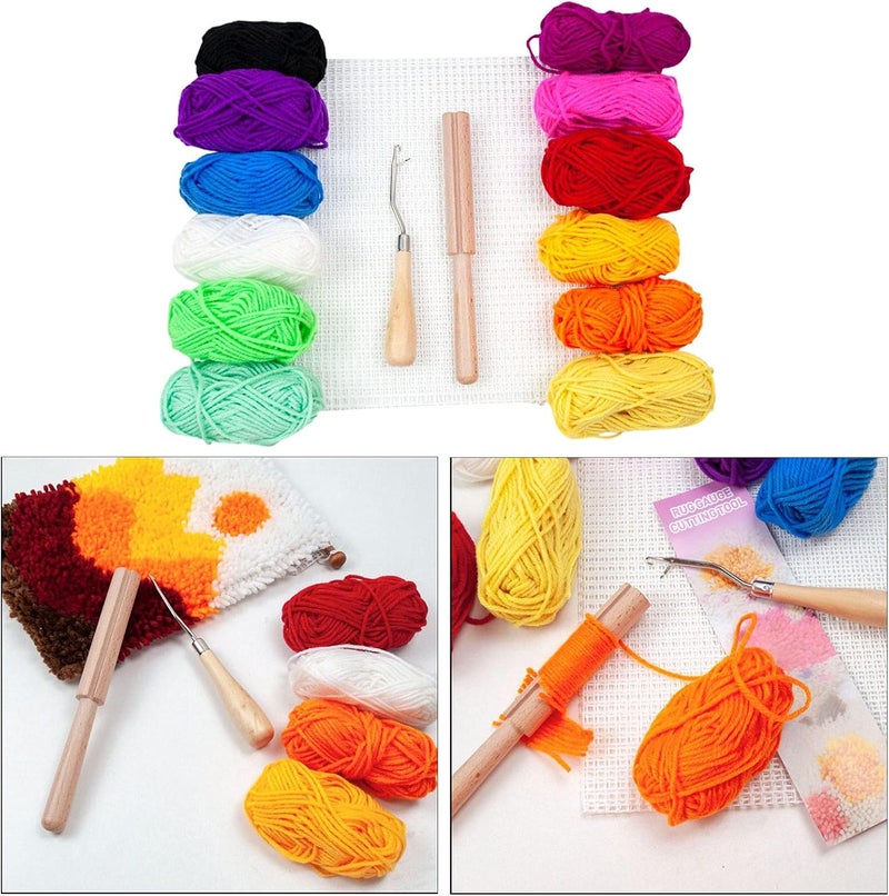 klarako 12pcs latch and hook Rug Yarn Kit, Rug Hooking Mesh Fabric Canvas, Wooden Bent latch and hook Tool, Yarn Cutter Tool, Crafts Supplies for DIY Tapestry Making - Image 2