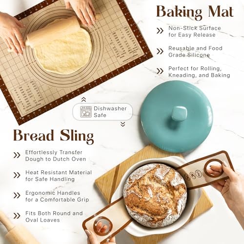 ABIOTO Sourdough Bread Baking Kit 17Piece Artisan Set with 10 Round 11 Oval Rattan Baskets Slings Baking Mat Bread Lame Danish Whisk Scrapers - Image 3