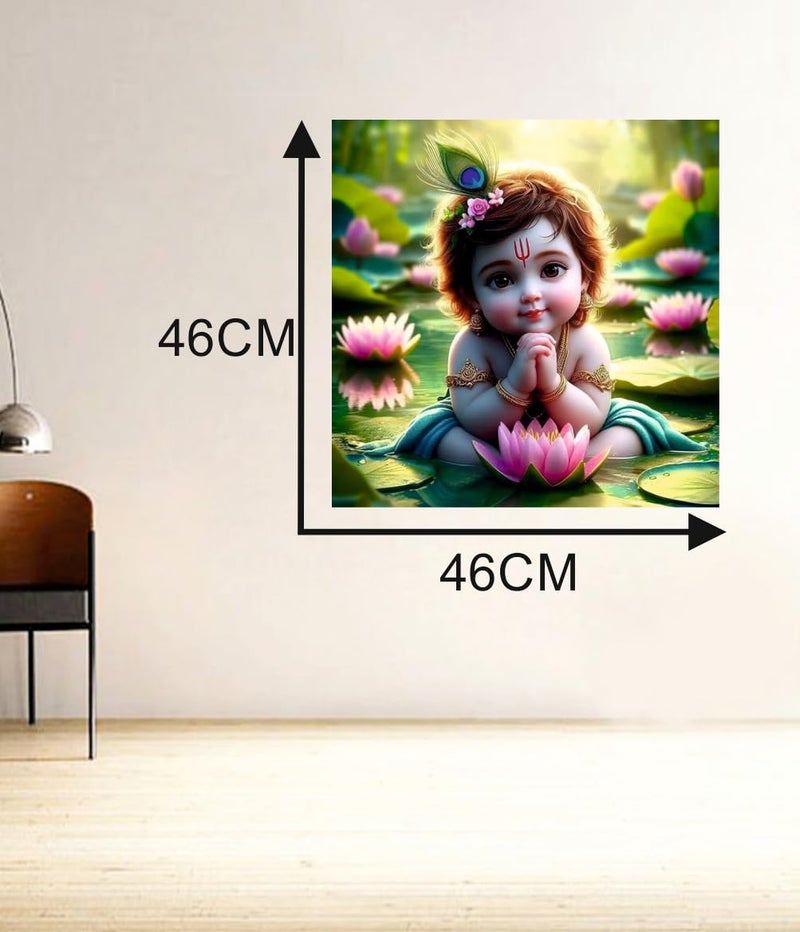 Decals Creation Vinyl Lord Bal Krishna Flower Wall Poster For Living Room, Kids Pooja Room (Size - 46Cm X46Cmself-Adhesive, Smooth Surface, 46 Cms) - Image 4
