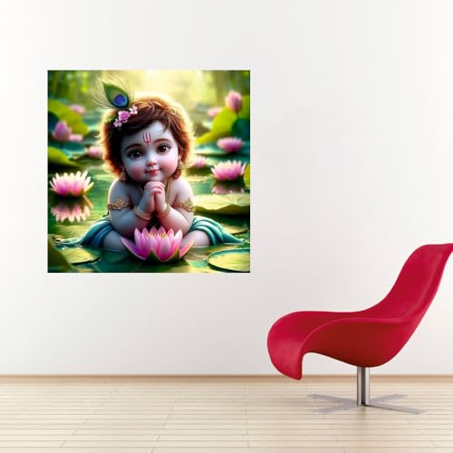 Decals Creation Vinyl Lord Bal Krishna Flower Wall Poster For Living Room, Kids Pooja Room (Size - 46Cm X46Cmself-Adhesive, Smooth Surface, 46 Cms) - Image 3