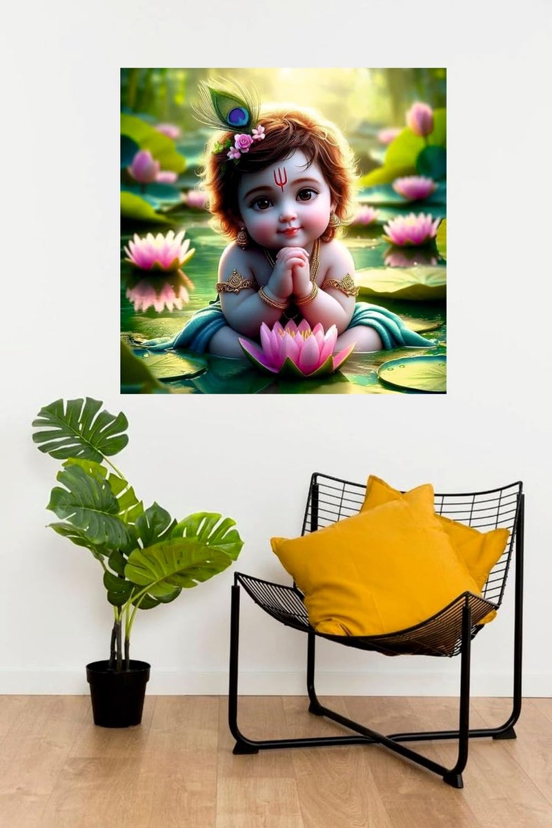 Decals Creation Vinyl Lord Bal Krishna Flower Wall Poster For Living Room, Kids Pooja Room (Size - 46Cm X46Cmself-Adhesive, Smooth Surface, 46 Cms) - Image 2